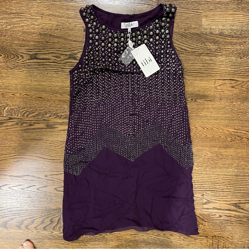 Tibi Embellished Silk Shift Dress